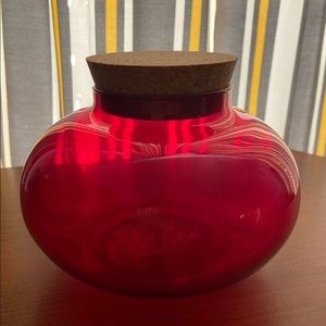 Vintage Pier 1 Red Glass Vase w/Cork Lid